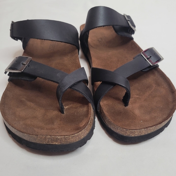 White Mountain Gracie Black Leather Footbed Sandals Size 9 - Picture 2 of 9